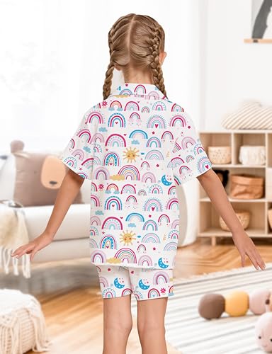 SEALINF Kids Girls Pajamas Long Short Sleeve Pjs 2 Piece Pj Set with Eye Mask Headband Button Down Sleepwear3