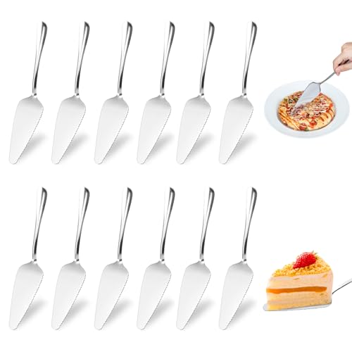 RAFIYU 12 Stück Tortenheber, Edelstahl Kuchenheber Tortenmesser mit Gezackten Kanten, Hochglanzpoliert Tortenschaufel, Kuchenschaufel für Küchen Restaurants Partys Hochzeiten, Spülmaschinenfest