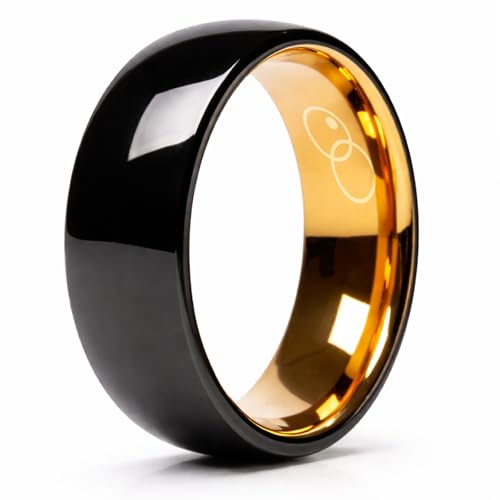 Ink & Pearls The Mariner's Gold Black Tungsten 14K Gold Sleeve, 8mm Ring