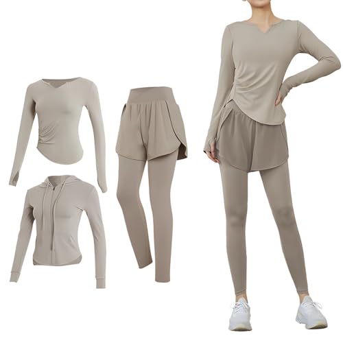 Ensemble de fitness 3 pièces pour femme XXL avec veste short et leggings de gym