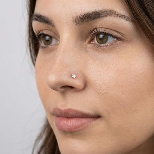 Image of Parnika 925 Sterling Silver Solitaire CZ Nose Pin | Small Size Piercing Nose Stud with Secure Screw Back | Elegant Silver Nose Ring for Women & Girls