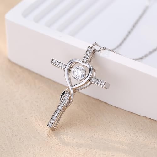 Moissanite Cross Necklace for Women,Floating Lab Diamond Crucifix Pendant Chain for Men,Religious Cross Jewelry S925 Sterling Silver Necklace Gifts for Valentine's Day Women2