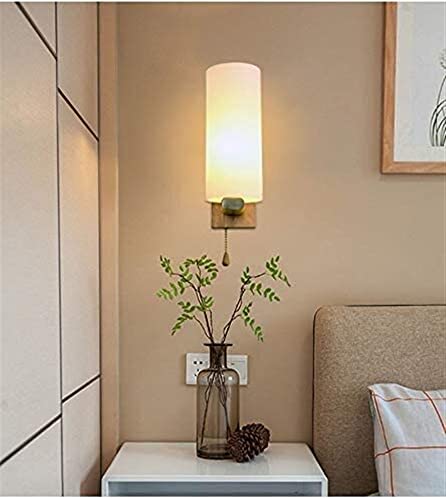 Aplique de pared LED de madera para dormitorio con interruptor de tirador y tulipa 7