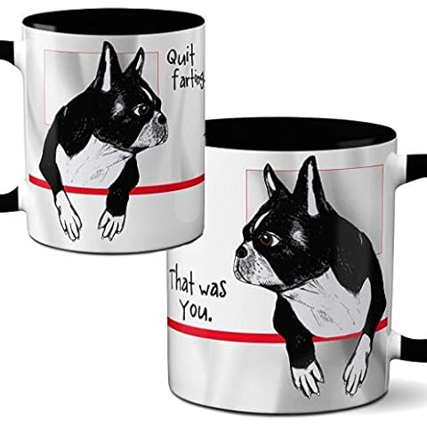 Farting Boston Terriers Mug by Pithitude - One Single 11oz. Black Coffee Cup Cover