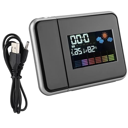 OTISTORES Bedside Radio Projection Multi Function LED Electronic Weather Forecast Digital Alarm Clock with Snooze Time Temperature Hygrometer Calendar Weather Alarm Clock Color Display Table Clock