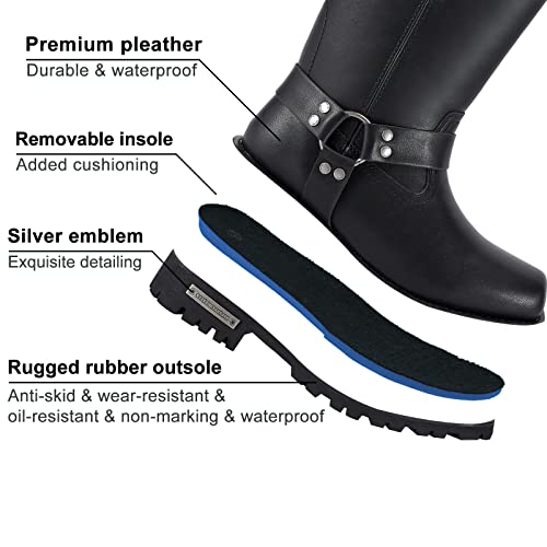 Dream Apparel Women's 8in Harness Motorcycle Boots for Riding, Square Toe Biker Boots, Waterproof Black PU Leather Mid Calf Footwear2