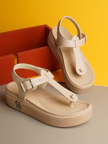 Image of Carlton London Women's Platform T-Strap Sandals, Modern Flatform Sandals for Summer, Casual & office use