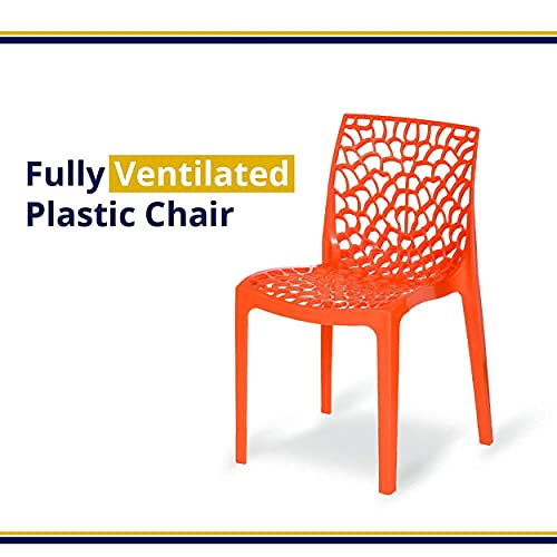 Image of activa Web Designer Plastic Chair for Home, Office and Restaurant and Cafe|Armless Chair for Dining Room| Heavy Duty Outdoor Plastic Chair | Designer Balcony Chair (Orange, Set of 2)