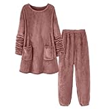 Generisch Chándal para mujer, forro polar, para invierno, térmico, suave, cómodo, para el tiempo libre, Color rojo., 3XL