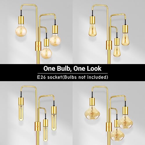 Image of BoostArea Industrial Floor Lamp for Living Room,Gold Modern Standing Lamp Stand Up Lamp with 3 Light, Bulbs Not Included,Simple Design Floor Lamp for Bedroom, Living Room, Office, Kids Room, Reading