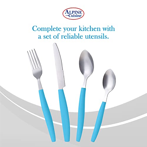 Alpine Cuisine Flatware Set 16 Piece Service For 4, Stainless Steel Flatware Cutlery Set Includes Dinner Knives/Forks/Spoons - Great For Camping Or College Dorms - Dishwasher Safe - Blue #TOP6