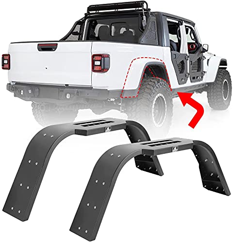 Roxx Heavy Duty Rear Flat Textured Steel Fender Flare Kit Off Road Mud Guards Black Set Of 4 Replacement For 2019-2021 Jeep Gladiator Jt(2/4 Doors) #TOP8