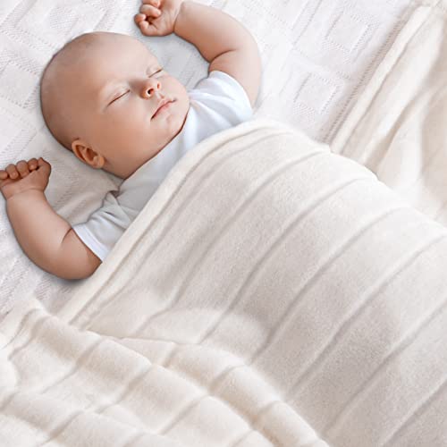 Image of Bertte Plush Baby Blanket Swaddle Receiving Blankets Super Soft Warm Lightweight Breathable Unisex for Infant Toddler Crib Stroller, 33"x 43", Ivory White