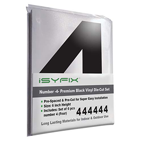 iSYFIX autocollants vinyle numéro 4 noir 6 po paquet 6