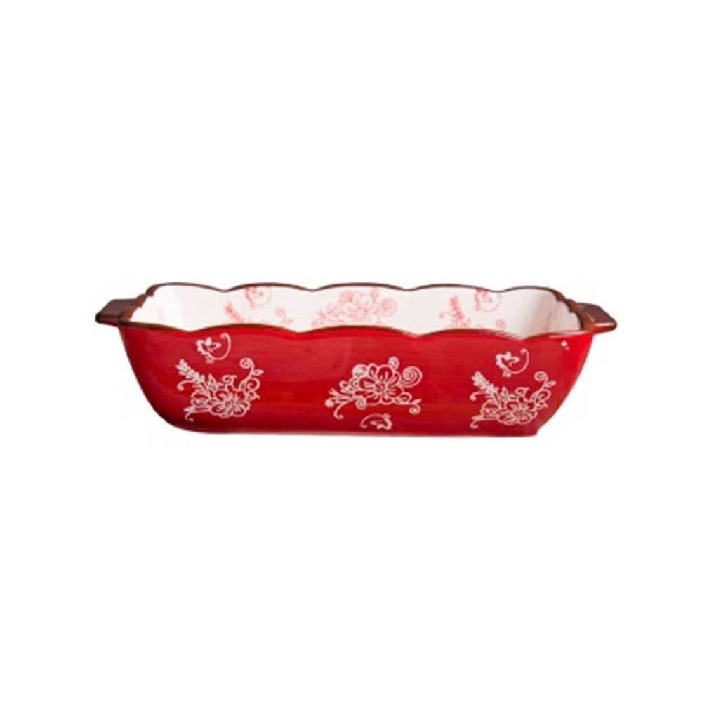 Naczynia do pieczenia Czerwona wiśnia kwiatowa ceramiczna forma do pieczenia, prostokątna, dwuuchwytowa zastawa stołowa, naczynie do zapiekania ryżu(L)