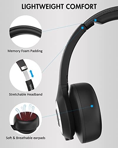Bluetooth Headset with Microphone ENC Noise Canceling, V5.0 Stereo Wireless Headset with Flip-to-Mute Mic, 22H Talktime, Comfort Wireless/Wired Headphone with Mic for Laptop/Cell Phone/Office