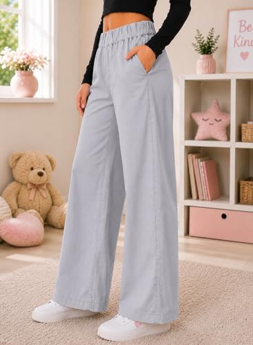 Image of ADBUCKS Girl's Stretch Denim Wide Leg Jeans Comfort Fit with Elastic Waistband, Straight Cut, Casual Style for All Seasons, Versatile Clothing