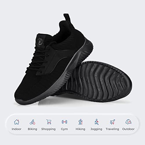 Image of Flysocks Sneakers for Women Lightweight Fashionable Walking Shoes for Women Breathable and Non-Slip Sports Gyms Work Shopping Travel, F- All Black, 6.5