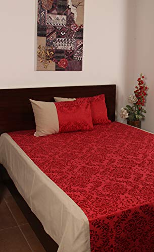 Image of Cotton Jacquard Chambray Double Bed Cover King Size /Bed Sheet with 2 Pillow Cover Set (Double, Red)