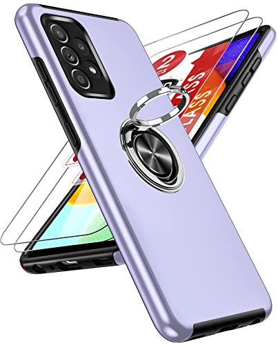 LeYi Cover per Samsung Galaxy A52s 5G/A52 4G/A52 5G con 2 pezzi Vetro Temperato, Custodie Antiurto Supporto per Anello TPU Silicone Bumper Case per Samsung A52s 5G/A52 4G/A52 5G Viola