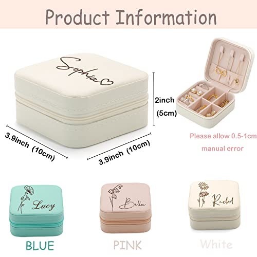 Corissy Personalized Jewelry Box For Women, Custom Travel Jewelry Case With Name And Birth Flower, Leather Jewelry Box For Rings, Earrings, Necklaces, Personalized Gifts For Women #TOP5