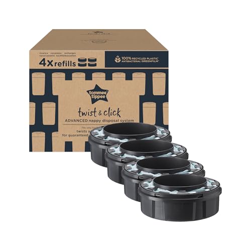 Tommee Tippee Twist and Click Advanced Nappy Bin Original Refill Cassettes, Exclusive Pack of 4, for Easy refill and Great value