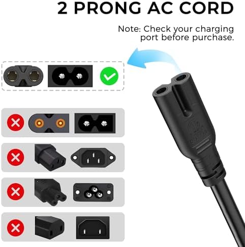 AC Power Cord Cable for Xbox Series X S, Xbox One X S, Sony PS4 PS5 PS3 PlayStation 4 5 3 Slim, Smart TVs, Printers, 5FT Universal 2 Prong Supply Cable Replacement - 2