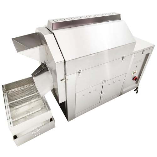 Banfluxion Gas Heating Coffee Bean Roaster 220V 280W Commercial Stainless Steel Nuts Bean Roasting Machine Drum Structure Baking Machine 50kg Capacity 0-300? 1PH