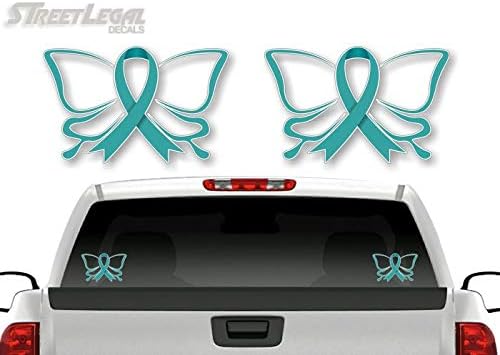 2 Cancer Butterfly Teal Ribbon 6'' Decals Ovarian Cancer Survivor Gifts Women Vinyl Vehicle Sticker (Teal Ribbon)