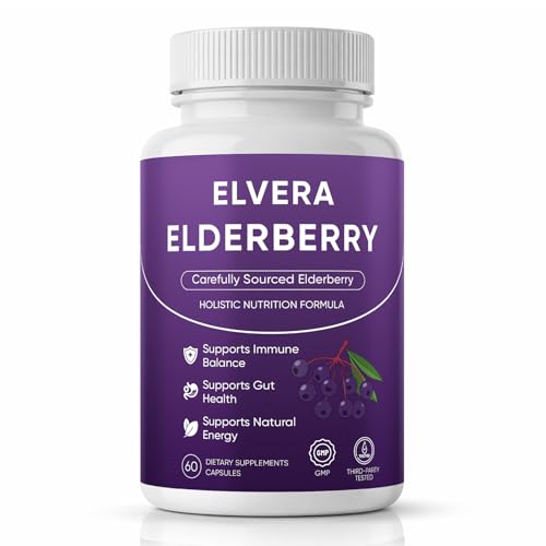 Awjsde Elvera Elderberry Elvera Gut Support Complex with Zinc & Vitamin C Organic Black Elderberry Soft Capsules for Immune Support Boost Energy Digestive and Gut Healthy 60 Capsules (1)