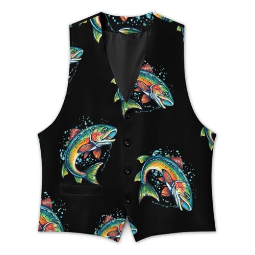 Rainbow Trout Print Mens Slim Fit Suit Vest Dress Waistcoat Casual Business Vest3
