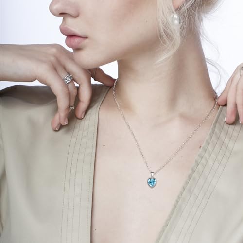 Heart Aquamarine Necklace 925 Sterling Silver Pendant Crystal Necklace Aquamarine Jewelry Gem Necklace Birthstone Necklaces for Women2