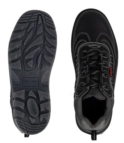 Image of Karam FS62 Buff Black Leather Safety Shoes for Men | Steel Toe|Double Density TPU Sole | Antistatic, Antislip, Oil & Heat Resistant