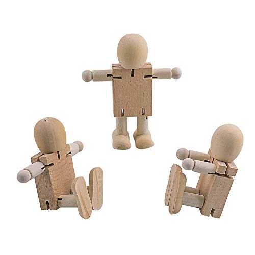 Hsomid Cute Fidget Wood Robot Block Action Figures Model Theme, Birthday Party Gift - 3 Pack #TOP1