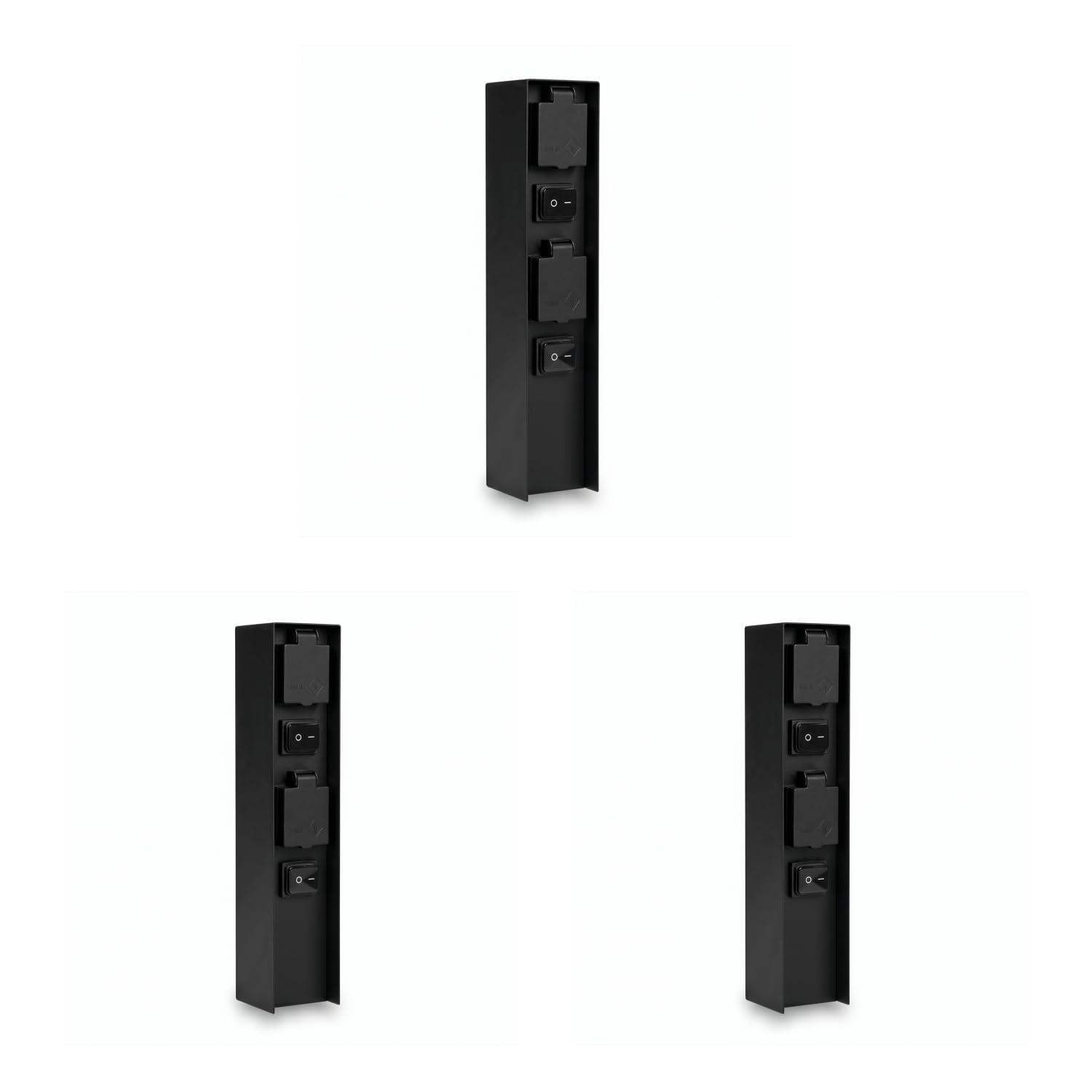 ledscom.de Colonnina con 3 prese da giardino POMI per esterni con interruttore, IP44, a 2 prese, acciaio inossidabile, antracite, squadrata, 33 cm