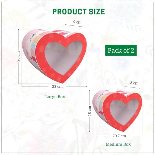 Image of Oasis Pack of 2 Heart Shaped Gift & Flower Hamper Boxes With Clear Lid | Classic Bouquet Box for Flower Arrangements & Gift Hampers | Decorative Gift Packaging Box - Pink Cupid Choice Heart