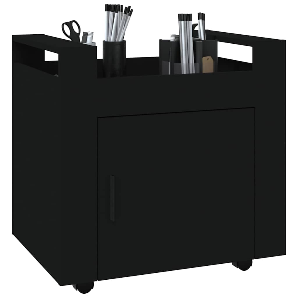 Bürowagen Schwarz 60x45x60 cm Holzwerkstoff mit 4 Rollen und Stabiler Oberplatte für Ordnung im Büro, Schreibtischwagen mit praktischer Tür zur Aufbewahrung, Büroorganisation