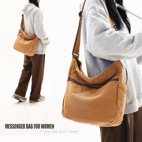 Image of Canvas Hobo Crossbody Shoulder Tote Bag for Women and Men Large Purse Messenger Bag Travel Work Shopping