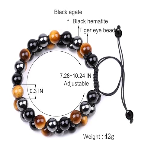 Civison Multi-Layer Protection Bracelet - Handmade Tiger Eye Hematite Obsidian for Men & Women | Chinese Cultural Elastic Natural Stone Woven Bangle Gift3
