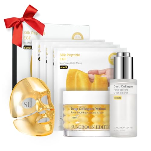 SUNGBOON EDITOR Golden Glow Plump-Looking Trio I Silk Peptide EGF Intensive Gold Mask & Deep Collagen Serum & Deep Collagen Capsule Cream I Gifts for Women