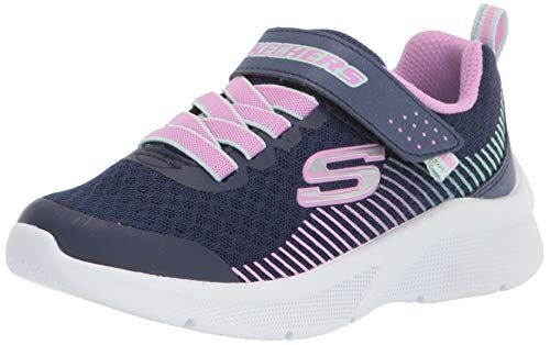 Skechers Mädchen Microspec Sneaker, Navy Mesh Lavender & Mint Trim, 34 EU