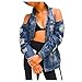 QWUVEDS Fodera interna cappotto donna donna giacca jeans vintage spalla fredda risvolto button button foro cappotti donna pelle, Blu, XXXL