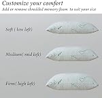 Oreillers en mousse à mémoire déchiquetée HOXXME pour dormir, oreiller en mousse à mémoire de bambou refroidissante 2 pièces, taille reine, oreiller ferme en gel pour soutien du cou, oreiller de repos de qualité hôtelière (ensemble de 2 taille reine)