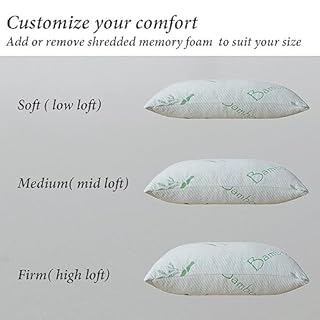 HOXXME Shredded Memory Foam Pillows for Sleeping, Cooling Bamboo Memory Foam Bed Pillow 2 Pack, Queen Size Firm Pillow Gel for Neck Support, Hotel Quality Bed Rest Pillow(Queen Set of 2)