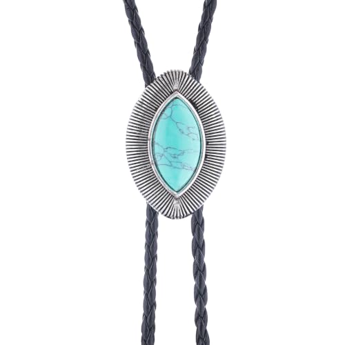 Image of Turquoise Bolo Tie for Men, Leather Braided Necktie Western Cowboy Bola Tie Costume Accessories for Men Women