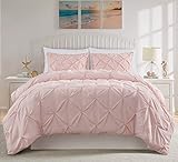 Chezmoi Collection Berlin Blush Pink Pinch Pleat Queen Comforter Set, 3-Piece (Comforter and Pillow Shams) - Soft Pintuck, Lightweight All Season Microfiber Bedding