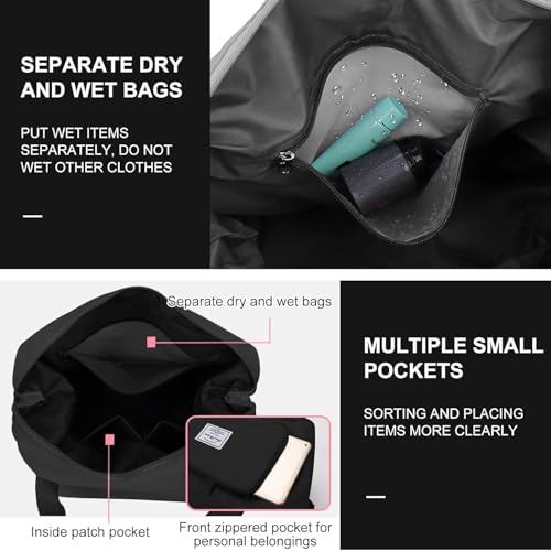 Image of Large Capacity Folding Travel Tote Bag, Oxford Fabric Waterproof Lightweight Foldable Travel Duffel Bag, Portable Expandable Travel Bag, Dry and Wet Separation Carry On Bag for Airplanes (Black)