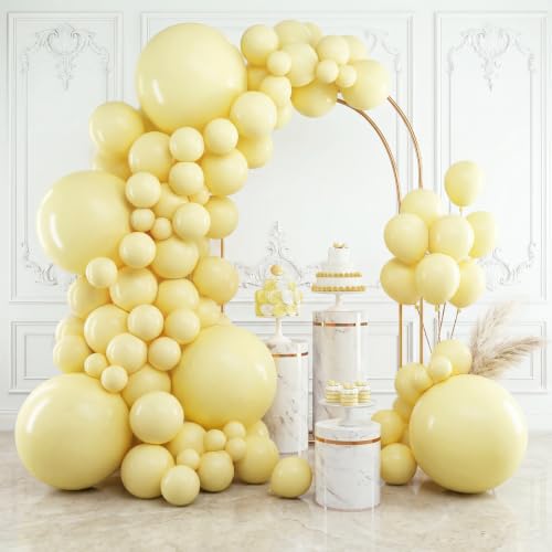 RUBFAC 154pcs Pastel Yellow Balloons Different Sizes 18 12 10 5 Inches Light Yellow Balloons Garland Arch for Easter Birthday Wedding Anniversary Baby Shower Party Decoration