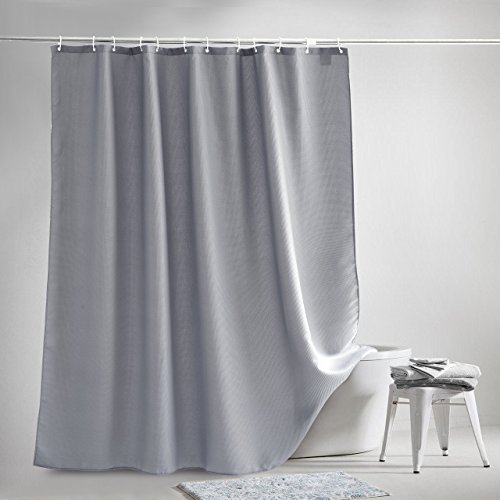 S·lattye 40 X 72 Grey Shower Curtain Liner Water Repellent Fabric Washable Polyester (Wider Than 36 Inches Hotel Quality Friendly) With Heavy Duty Plastic Hooks - Small, Gray Waffle #TOP5
