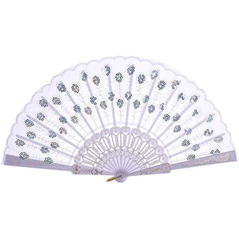 Lazzboy Hand Folding Fans Peacock Tail Openwork Vintage Plastic Costume Party Wedding Chinese/Japanese Home Decorations(White,23cm) Cover